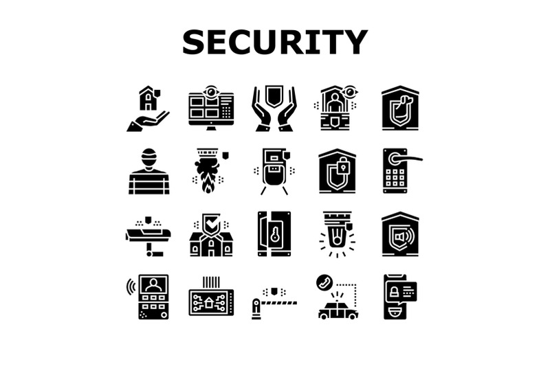 home-security-device-collection-icons-set-vector