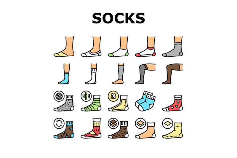 socks-fabric-accessory-collection-icons-set-vector
