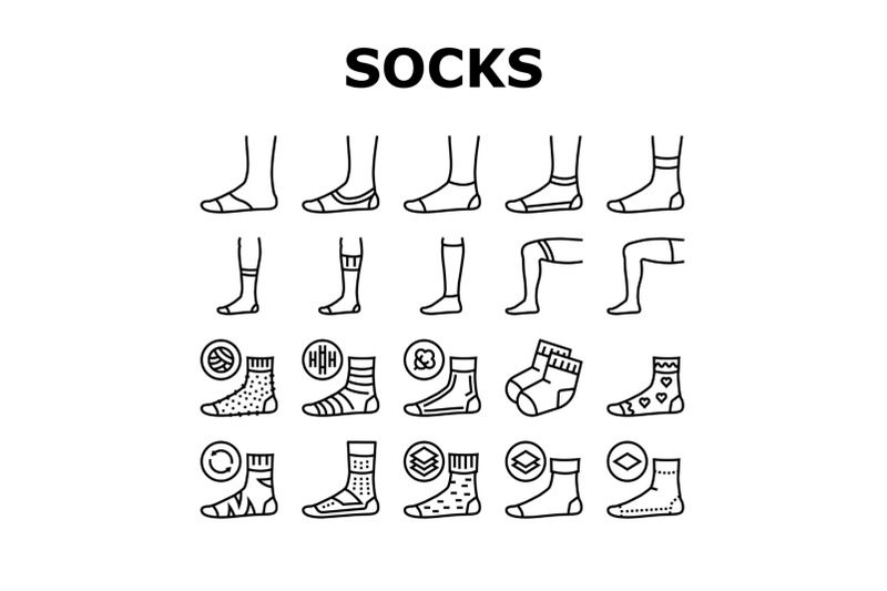 socks-fabric-accessory-collection-icons-set-vector