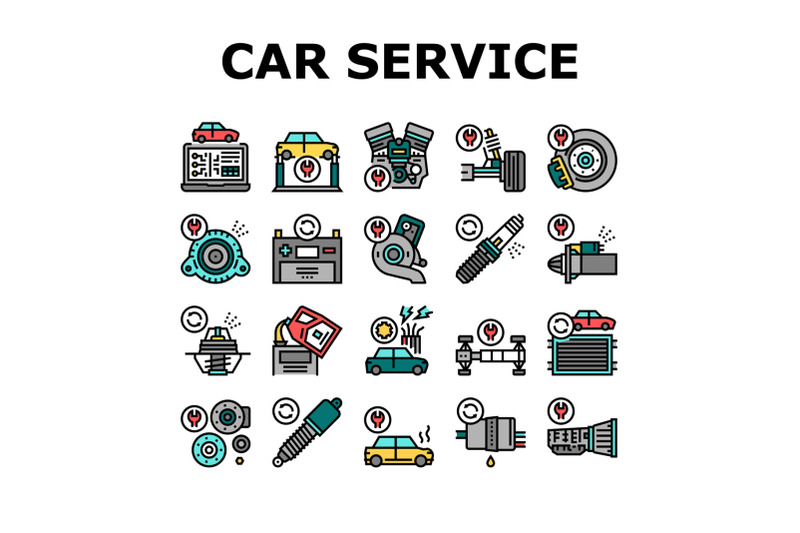 car-service-garage-collection-icons-set-vector
