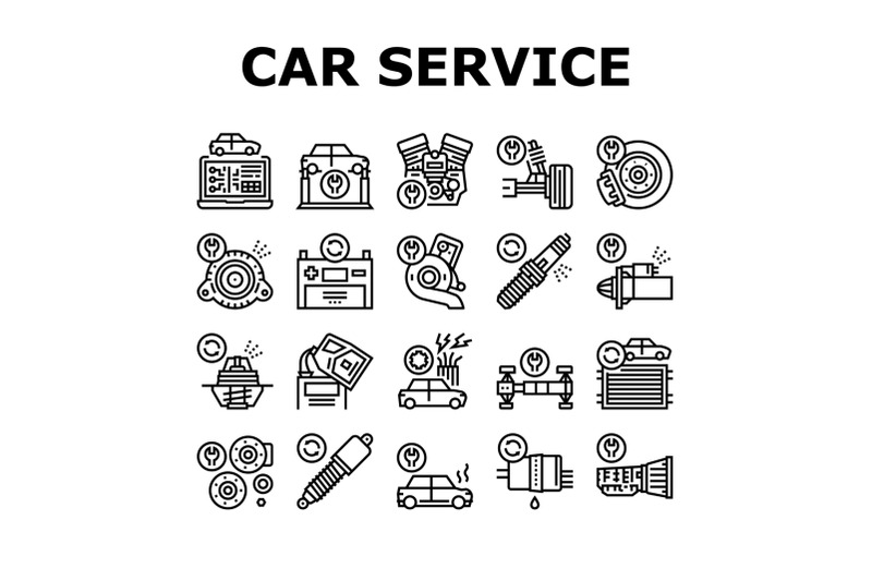 car-service-garage-collection-icons-set-vector