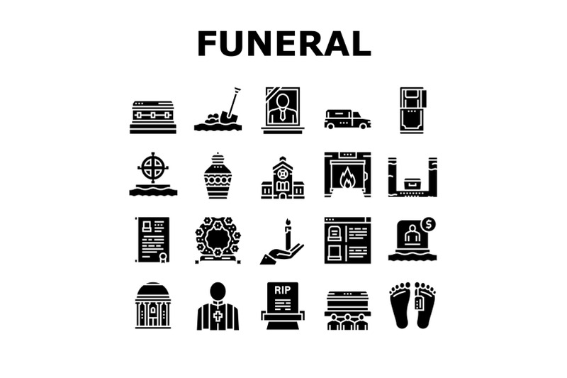 funeral-burial-service-collection-icons-set-vector