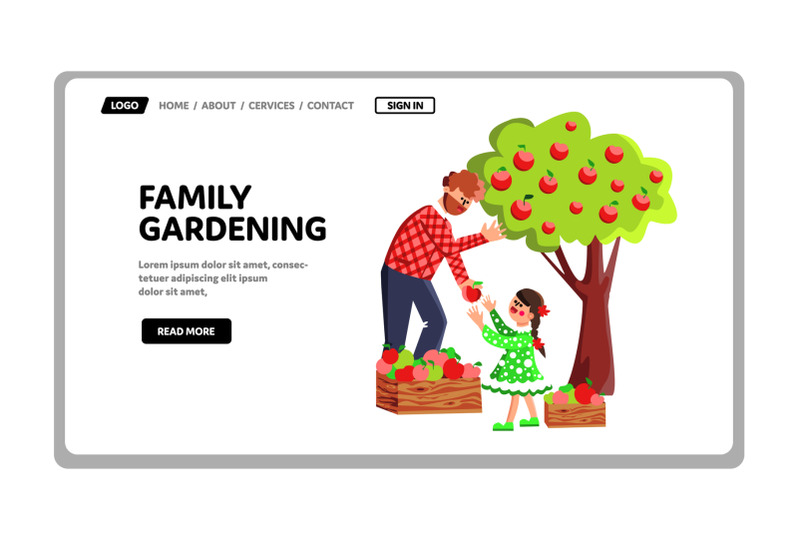 family-gardening-and-harvesting-in-orchard-vector