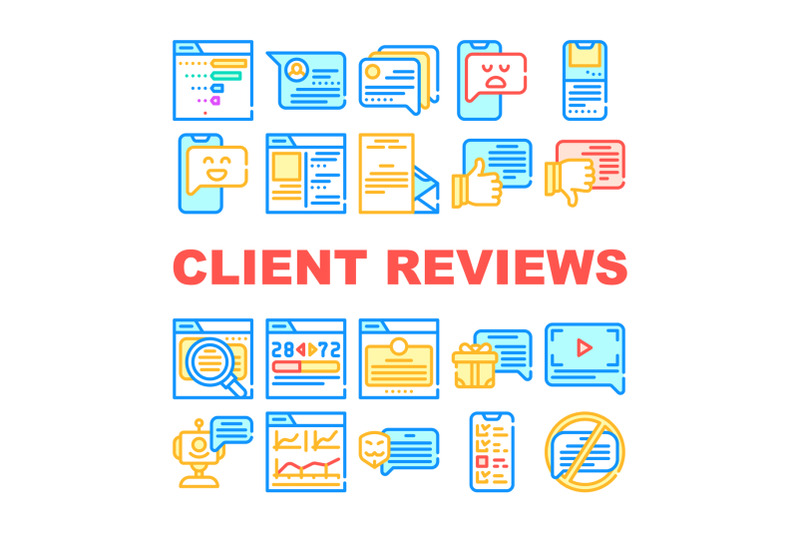 client-review-feedback-collection-icons-set-vector