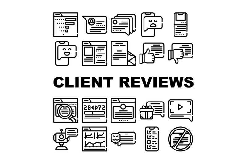 client-review-feedback-collection-icons-set-vector