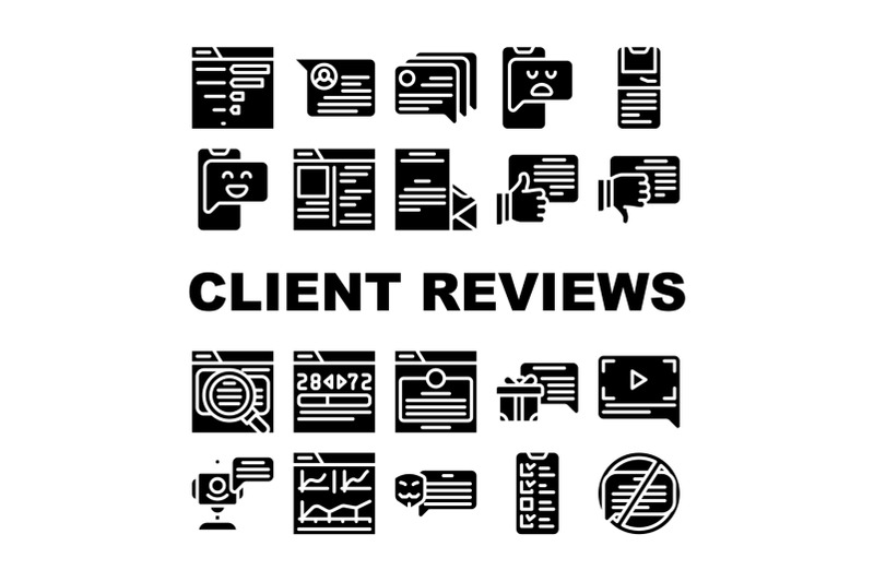 client-review-feedback-collection-icons-set-vector