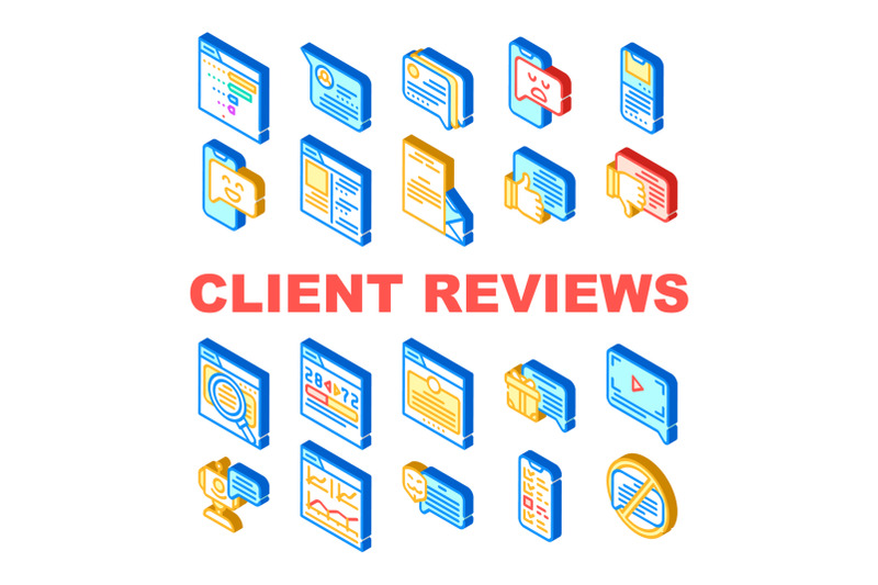 client-review-feedback-collection-icons-set-vector