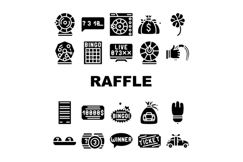 raffle-lottery-game-collection-icons-set-vector