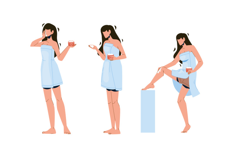 girl-ointment-package-and-massaging-leg-set-vector