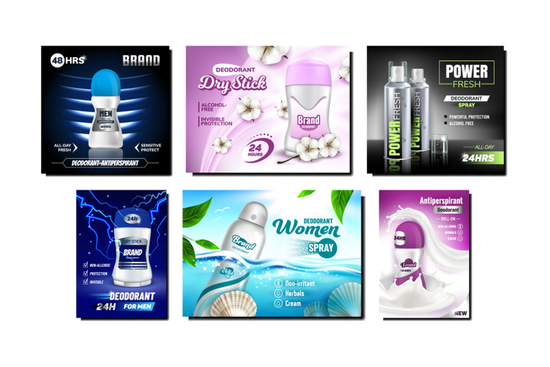 deodorant-antiperspirant-promo-posters-set-vector