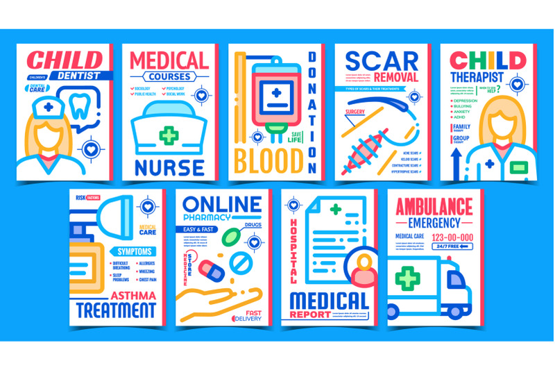 medical-treatment-advertising-posters-set-vector