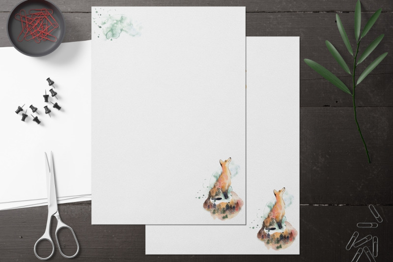 watercolor-cute-fox-stationery-winter-fox-journal-paper-lined-and-un