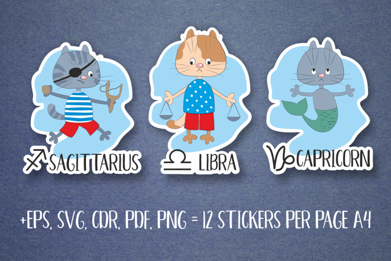 zodiac-with-funny-cats-stickers-set