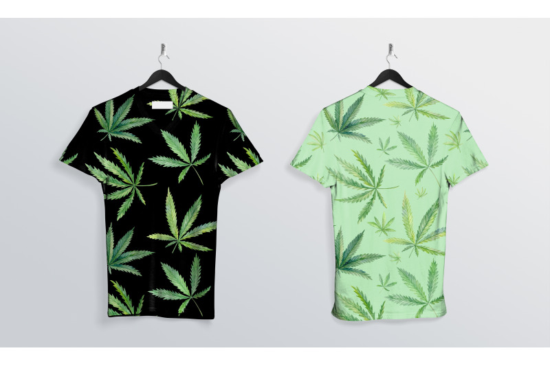 cannabis-watercolor-digital-paper-marijuana-seamless-pattern