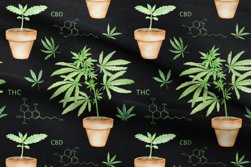 cannabis-watercolor-digital-paper-marijuana-seamless-pattern