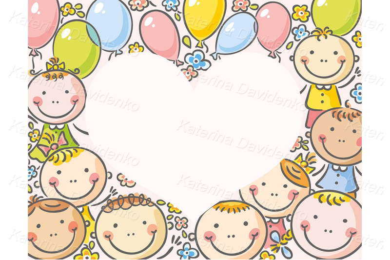 heart-shaped-frame-with-kids-and-balloons