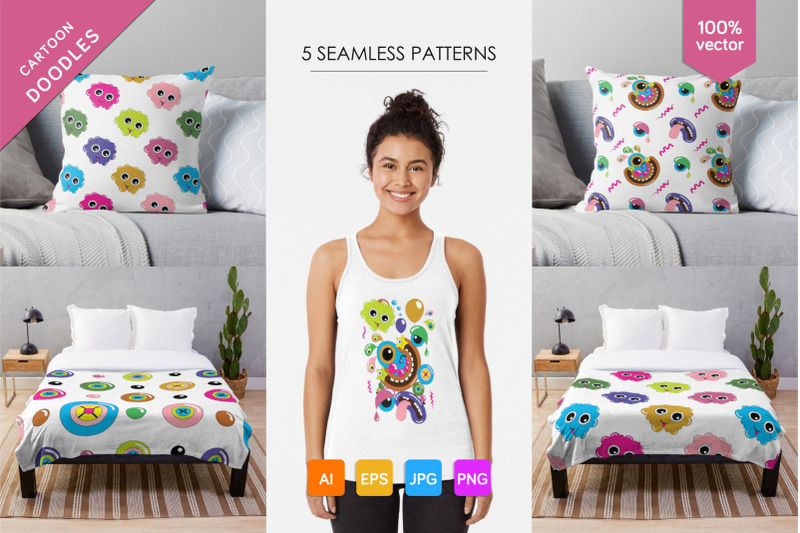artoon-doodles-5-seamless-patterns