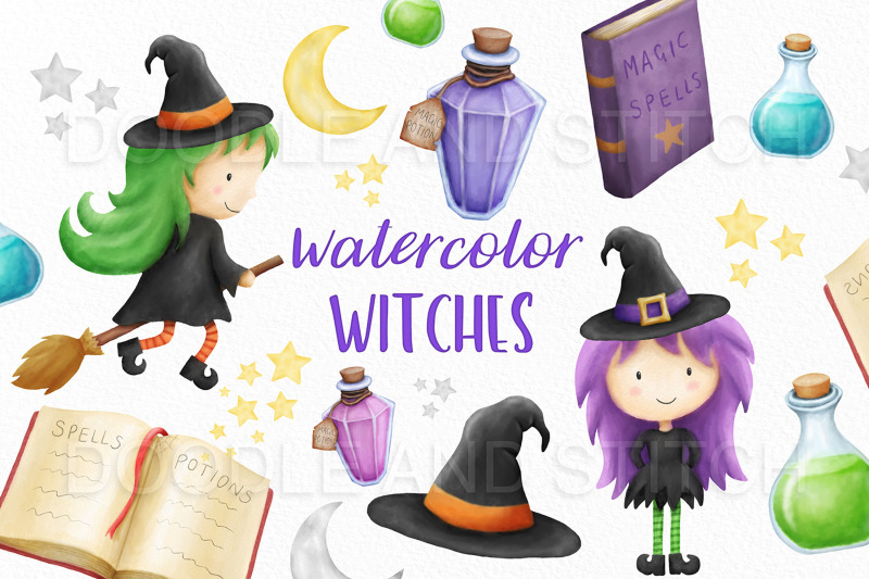 watercolor-witch-clipart-illustrations