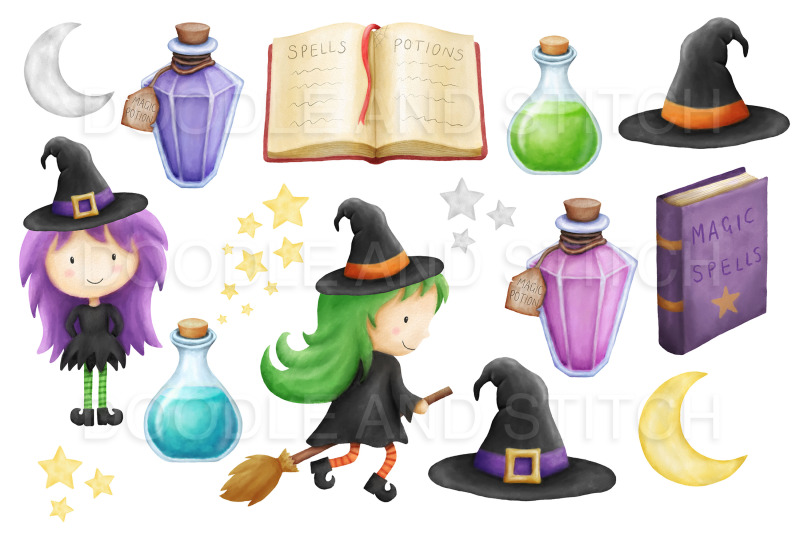 watercolor-witch-clipart-illustrations
