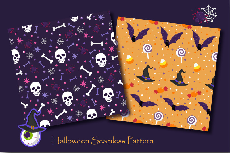 halloween-witch-cat-and-ghost-seamless-pattern