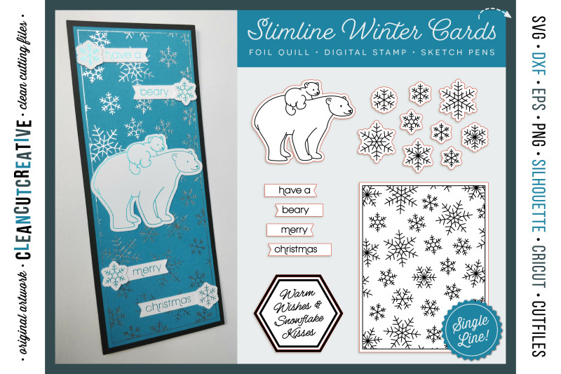 foil-quill-winter-slimline-card-pack-polar-bear-snowflakes