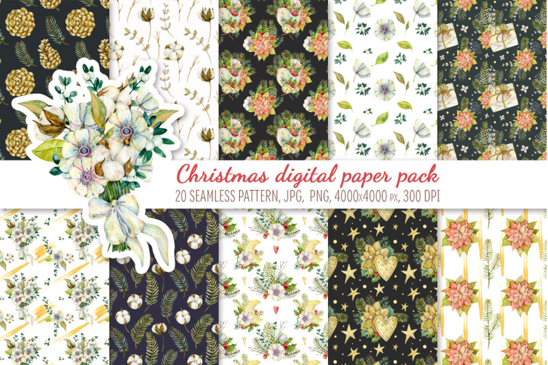 watercolor-christmas-patterns-digital-paper-pack