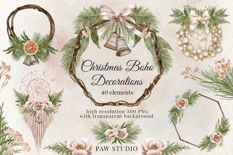 christmas-boho-border-bouquet-wreath-winter-decoration-holiday-clipart