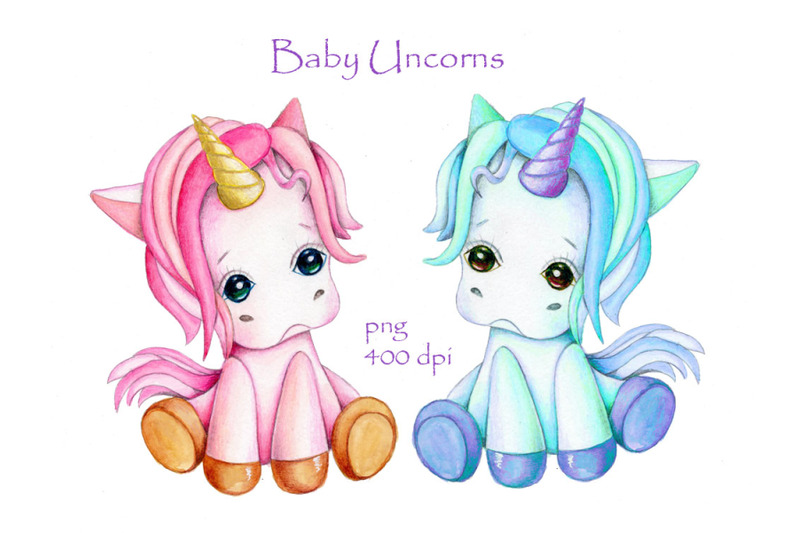 baby-unicorns-watercolor-illustration