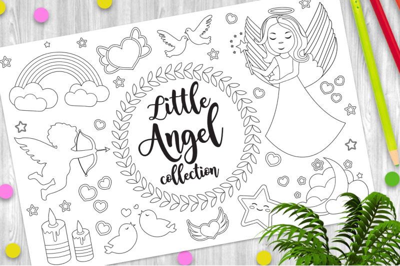 cute-little-angel-set-coloring-book-page-for-kids