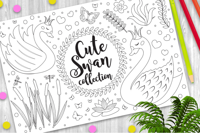 cute-swan-set-coloring-book-page-for-kids