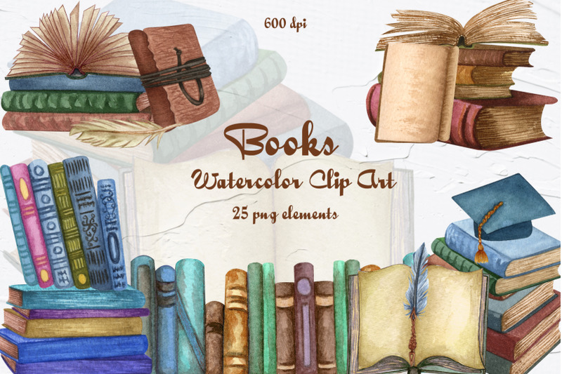 books-watercolor-clipart