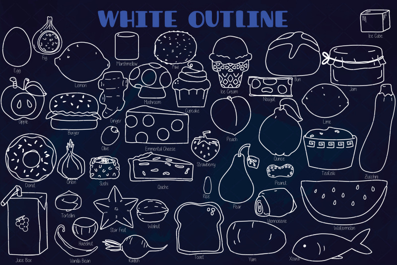 a-to-z-food-white-doodle-hand-drawn-fruit-vegetable-sweets-savory
