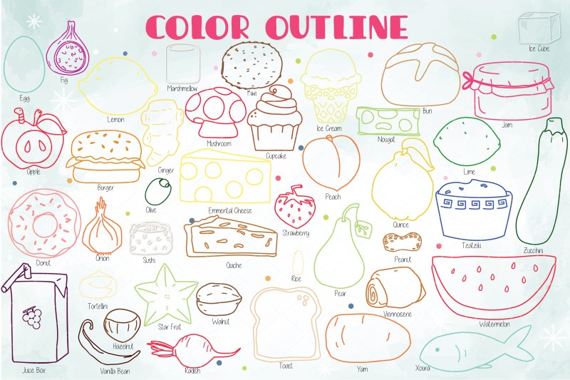 a-to-z-food-color-doodle-hand-drawn-fruit-vegetable-sweets-savory