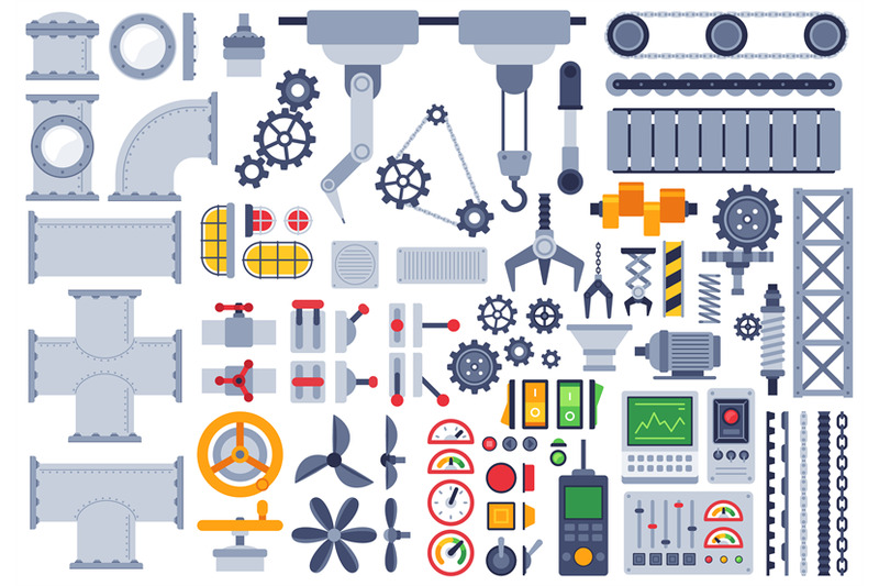 flat-machinery-auto-construction-different-mechanism-technical-gears