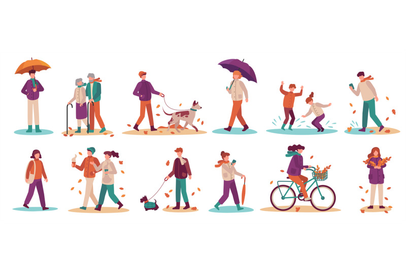 people-in-fall-season-men-and-women-walk-street-ride-bicycle-walkin