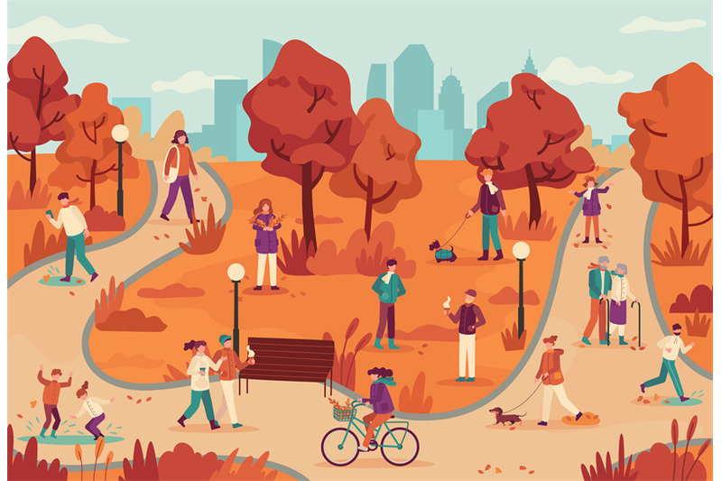people-in-autumn-park-women-and-men-relaxing-outdoor-ride-bike-in-pu