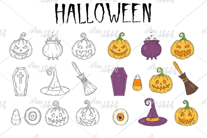 halloween-hand-drawn-icons-set