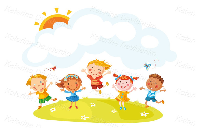 happy-cartoon-kids-jumping-with-joy-on-a-hill-with-a-copy-space