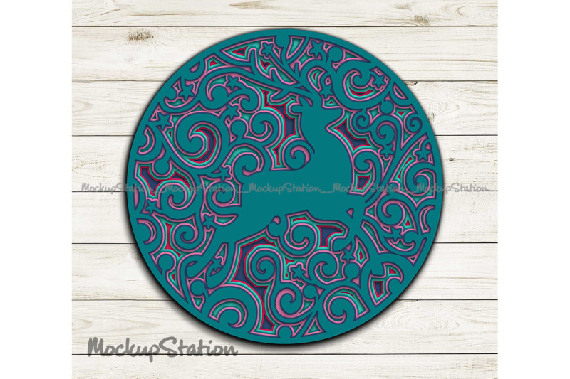 Download Reindeer Layered SVG Ornament, Christmas 3D Mandala Laser Cut File By MockupStation ...