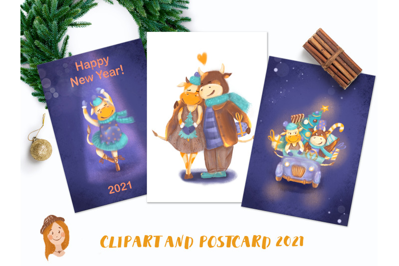 new-year-039-s-cards-and-cliparts-with-funny-cows-and-bulls-clipart-with