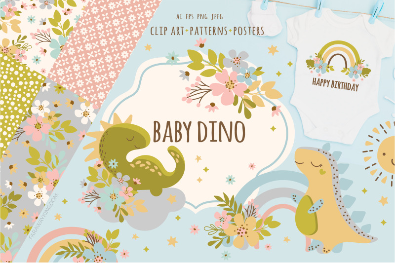 baby-dino-kid-hand-drawn-flat-design-vector-illustration-set