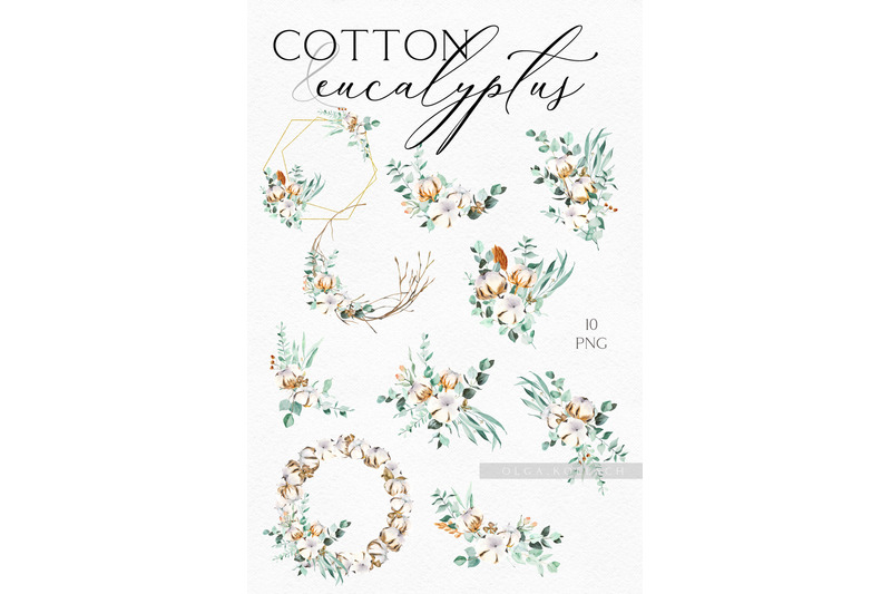 hand-drawn-cotton-clip-art-eucalyptus-wreath-watercolor-clipart-design
