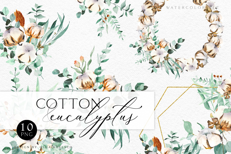 hand-drawn-cotton-clip-art-eucalyptus-wreath-watercolor-clipart-design