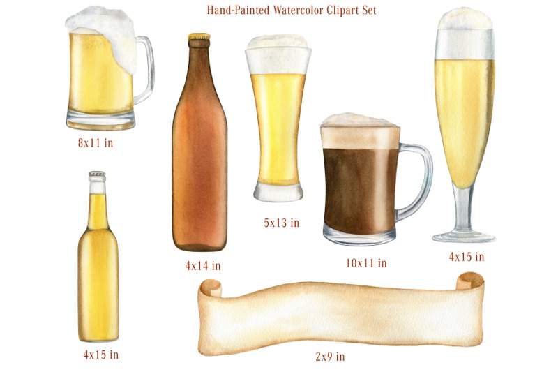 watercolor-beer-clipart-hand-drawn-cold-beer-glass-mug-and-bottle