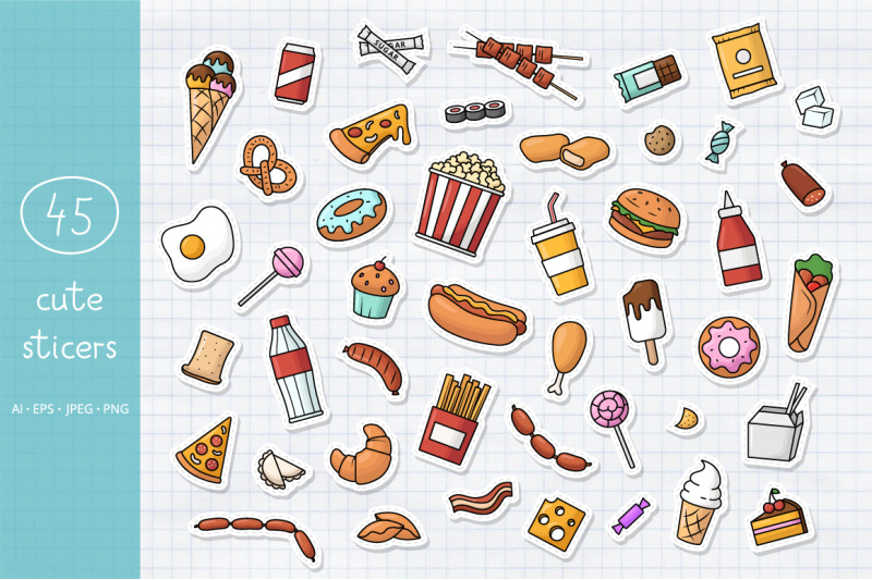 fast-food-elements-vector-big-set-stickers-patterns