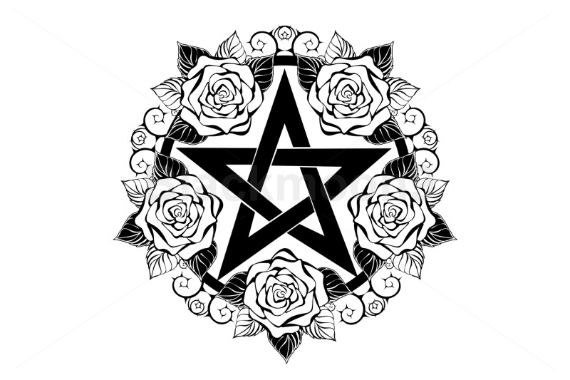 black-pentagram-with-roses