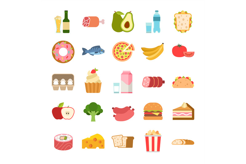 flat-food-icons-menu-planning-elements-fruits-and-vegetables-drinks