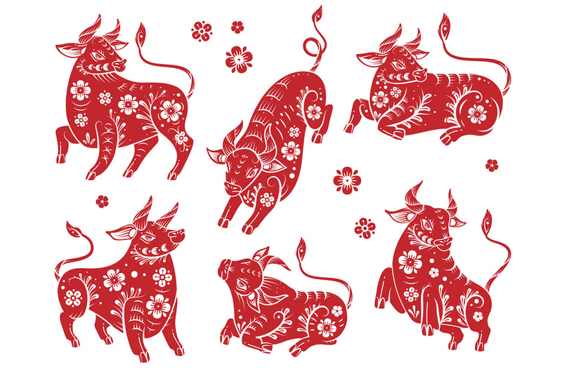 chinese-new-year-2021-ox-red-paper-cut-buffalo-with-floral-asian-patt