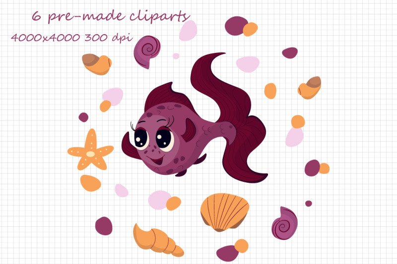 fish-cliparts-and-marine-seamless-patterns-kids-collection