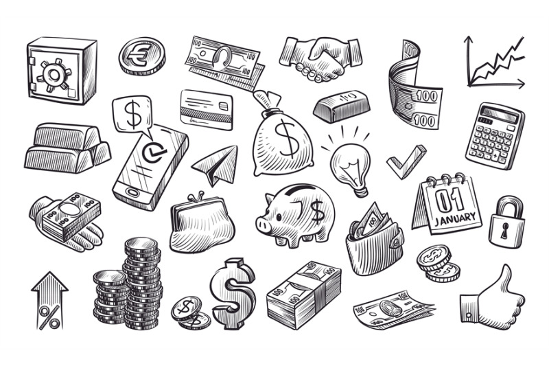 money-sketch-hand-drawn-financial-elements-in-sketch-style-cash-and